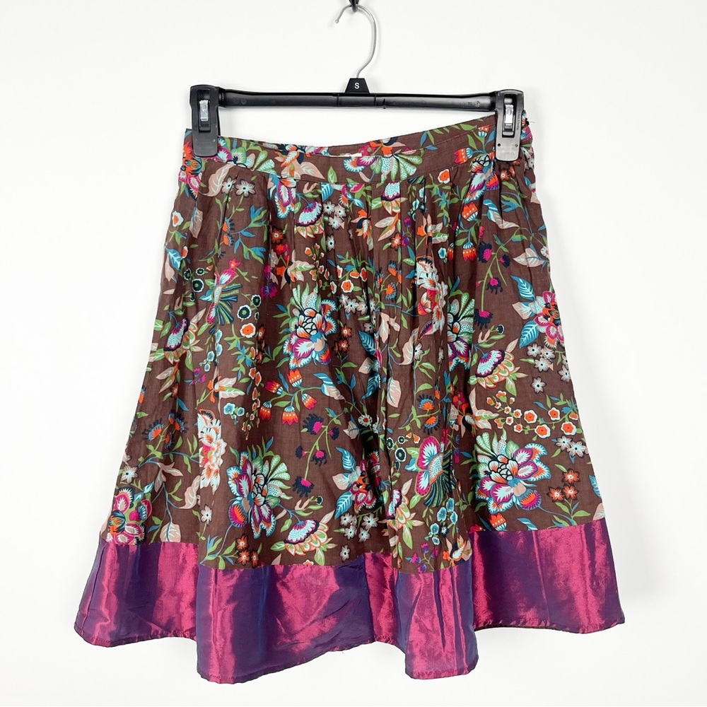 VTG Y2K Forever 21 Floral MIDI Metallic Hem Skirt Lined Size Small Cotton